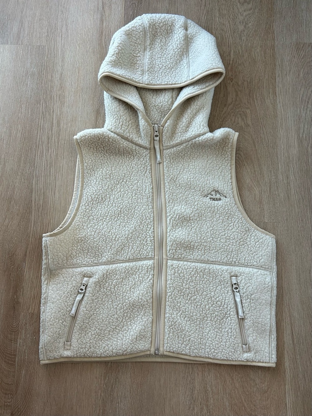TNA Kids Cream Sherpa Hooded Vest with Zip Pockets